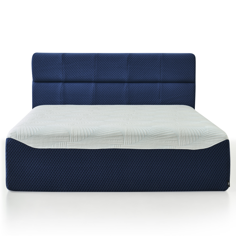 Phaf full size bed with wooden frame and white bedding, showcasing a modern bedroom furniture design.