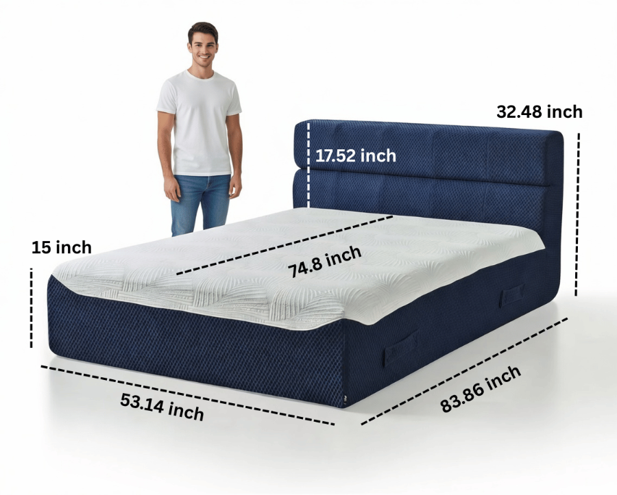 Full-size Phaf bed frame with a sleek wooden finish, shown in a 53.14-inch image, highlighting its modern design and sturdy construction.
