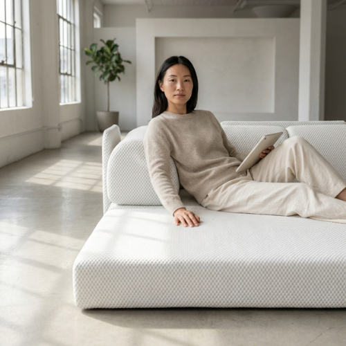 Modern Phaf sofa with plush cushions and sleek design, featuring neutral upholstery and wooden legs for a stylish living room look.