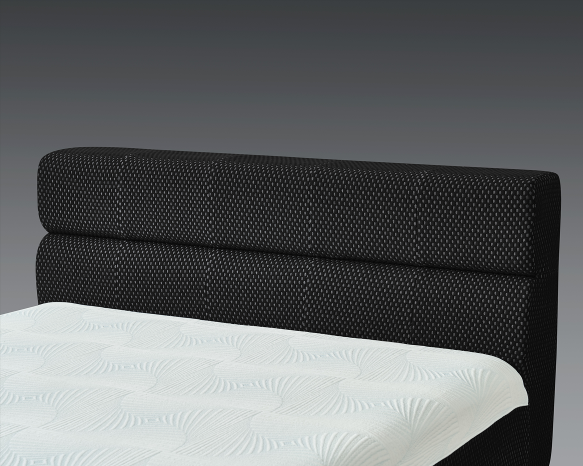 Phaf Queen Size Serena bed with a sleek wooden frame and plush fabric upholstery, shown in a modern bedroom setting.