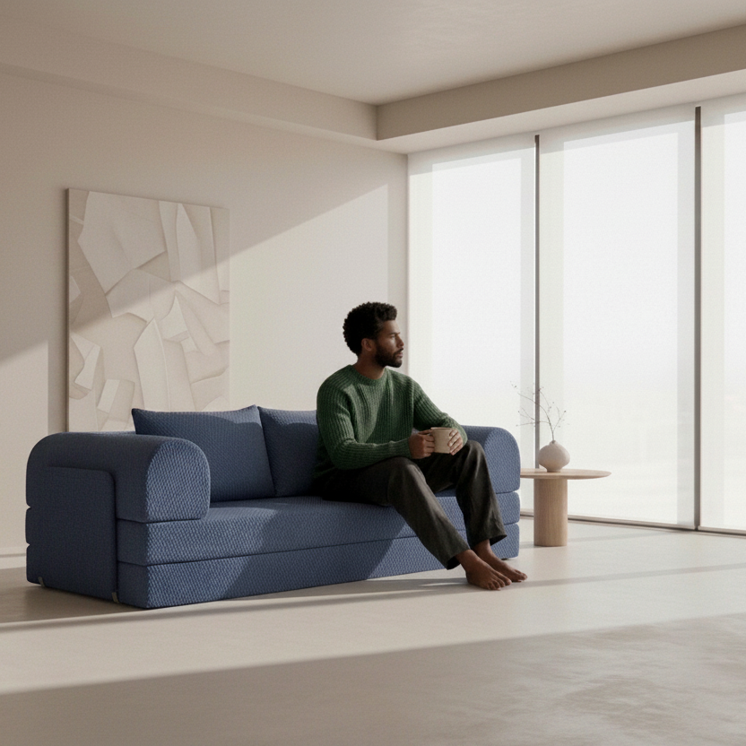 Modern Phaf sofa with clean lines and plush cushions, displayed in a stylish living room setting.
